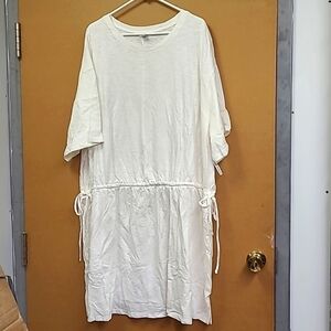 Old Navy Size 4X Ivory Short Sleeve Cinch Waist Midi T-Shirt Dress
